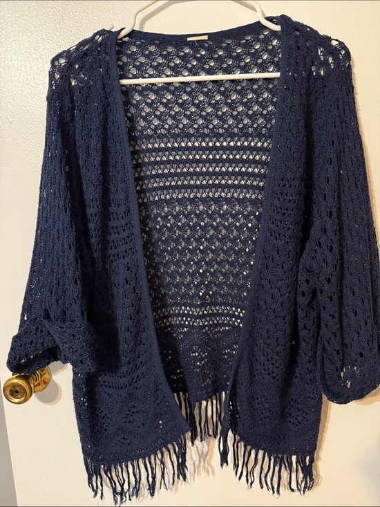 Sweaters - Openfront Navy Crochet Fringe Women's Sweater Cardigan